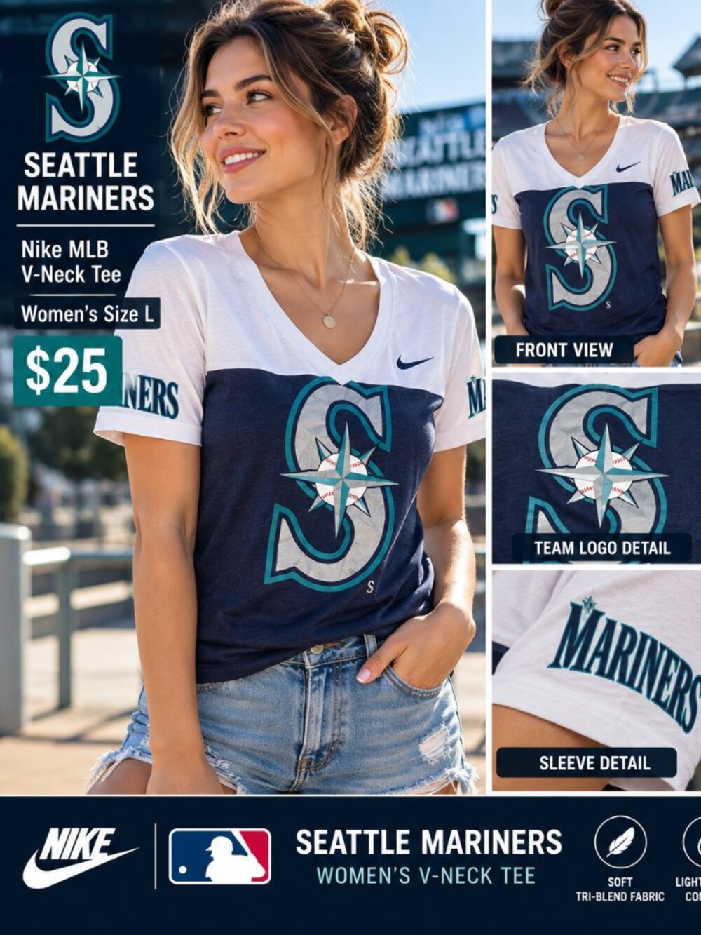 Nike Seattle Mariners MLB Women’s V-Neck Tee – Size L